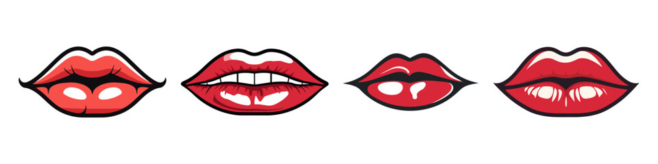 Red lips collection. Vector illustration of woman's lips Isolated on white background.