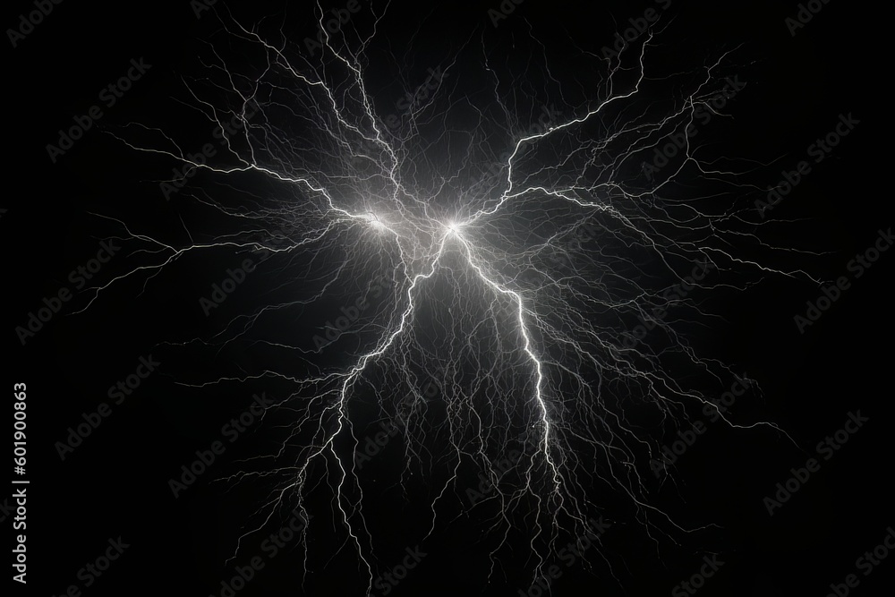 Wall mural lightning strike on black background stormy sky made with generative ai