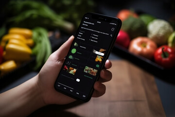 grocery shopping app on smartphone  Generative AI - obrazy, fototapety, plakaty