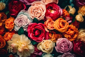 Colorful spring wallpaper with beautiful roses. Generative AI