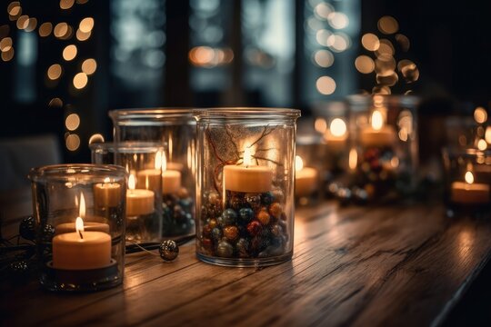 With a candle as decoration and a blurry background, a romantic restaurant vacation. Generative AI