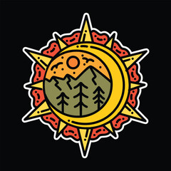 Mountain Logo Vector Graphic Design illustration Retro Vintage Circle Badge Emblem Symbol and Icon