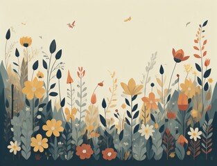Illustration of a flower meadow in spring Generative AI.

