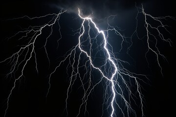 Lightning strike on black background stormy sky made with generative AI