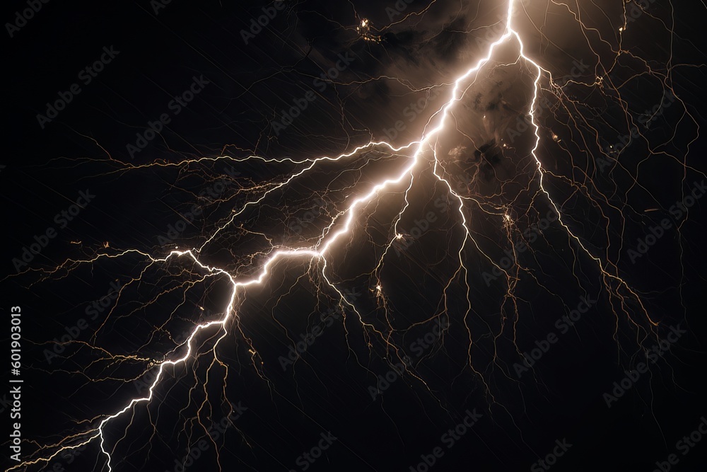 Wall mural lightning strike on black background stormy sky made with generative ai