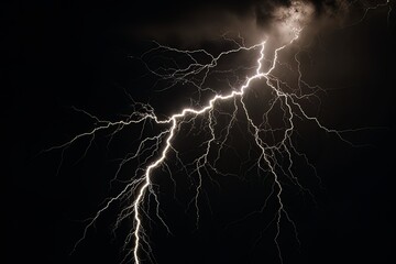 Fototapeta na wymiar Lightning strike on black background stormy sky made with generative AI