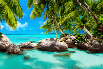 tropical island with palm trees,Generative IA
