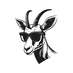 springbok wearing sunglasses, vintage logo line art concept black and white color, hand drawn illustration