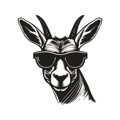 springbok wearing sunglasses, vintage logo line art concept black and white color, hand drawn illustration - obrazy, fototapety, plakaty