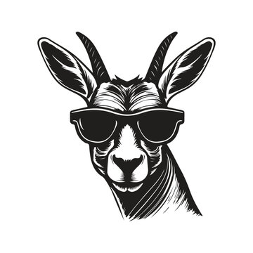 springbok wearing sunglasses, vintage logo line art concept black and white color, hand drawn illustration