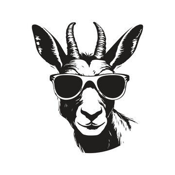 springbok wearing sunglasses, vintage logo line art concept black and white color, hand drawn illustration