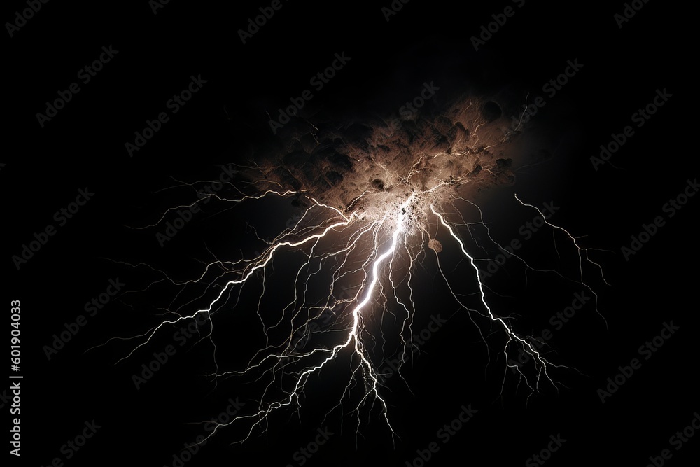 Wall mural lightning strike on black background stormy sky made with generative ai
