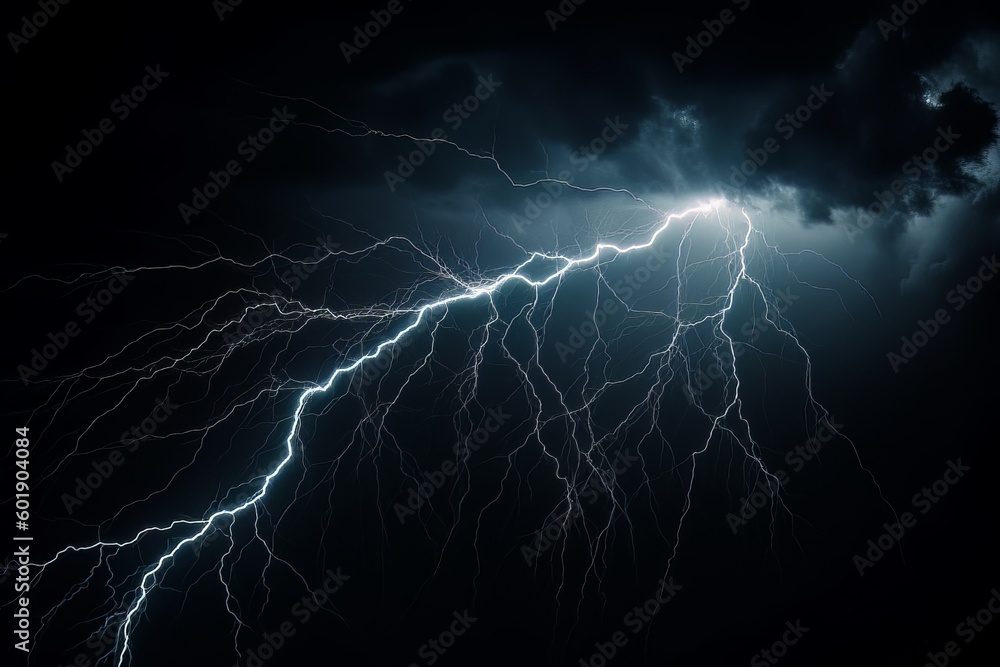 Wall mural lightning strike on black background stormy sky made with generative ai
