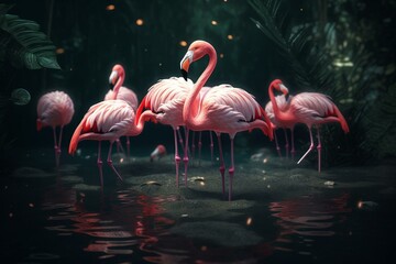 Fototapeta na wymiar Pink flamingos in 3D. Generative AI