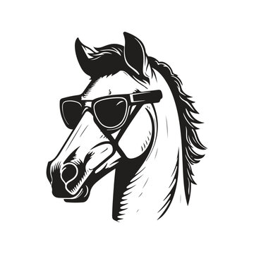 recommend clip art: colt wearing sunglasses, vintage logo line art concept black and white color, hand drawn illustration