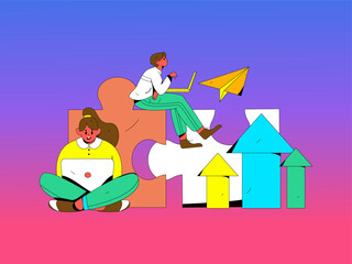 Marketing Planning Business People Flat Vector Concept Operation Hand Drawn Illustration
