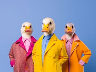 Naklejka premium Popstar Ducks in a Fashionable and Vibrant Group Photo | Generative AI