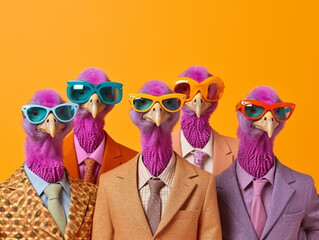 Popstar Turkeys in a Fashionable and Vibrant Group Photo | Generative AI