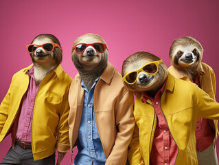 Popstar Sloths in a Fashionable and Vibrant Group Photo | Generative AI