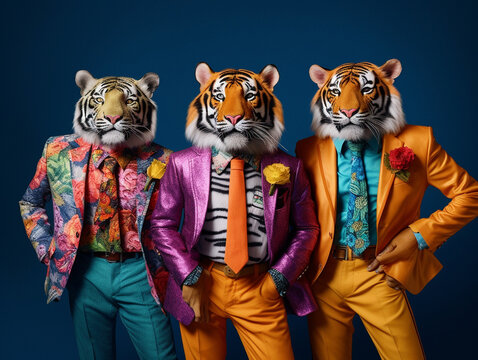 Popstar Tigers in a Fashionable and Vibrant Group Photo | Generative AI
