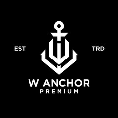 w Anchor letter initial design icon logo