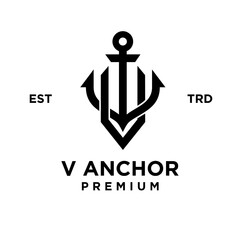 v Anchor letter initial design icon logo