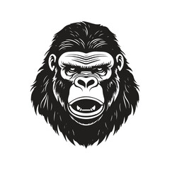 gorilla, vintage logo line art concept black and white color, hand drawn illustration