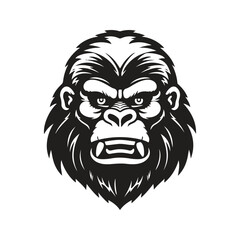 gorilla mascot, vintage logo line art concept black and white color, hand drawn illustration