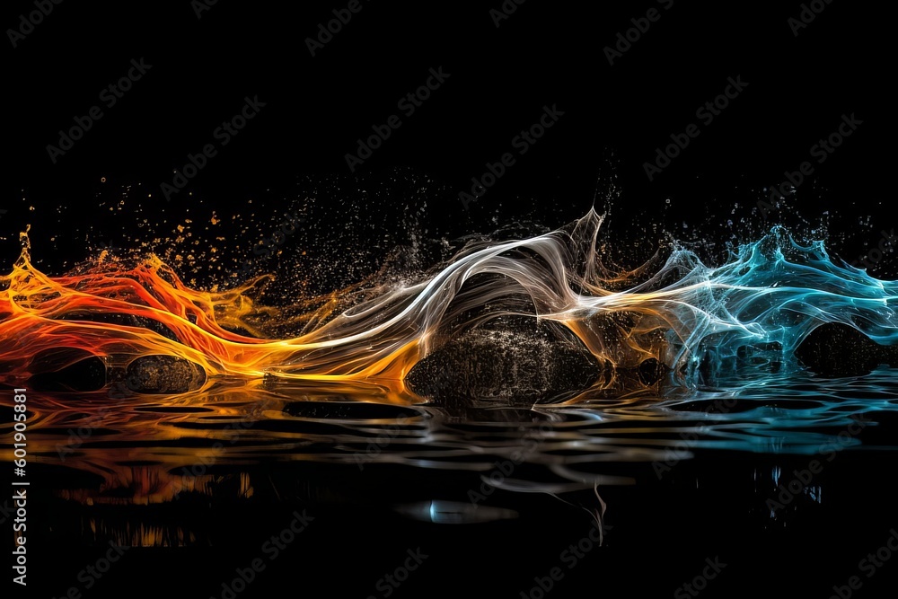Wall mural abstract luminous energy flow wave isolated on black background made with generative ai
