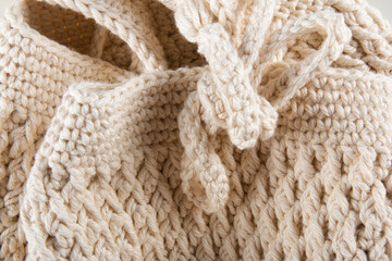 White crochet texture background. Handmade