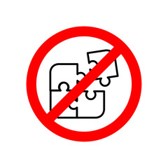 No or Stop. Puzzle icon. Prohibited ban stop symbol. No puzzle icon. Vector.eps
