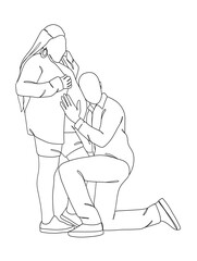 Continuous one line drawing of pregnant woman with husband. Vector illustration.