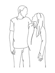 Continuous one line drawing of pregnant woman with husband. Vector illustration.