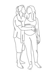 Continuous one line drawing of pregnant woman with husband. Vector illustration.