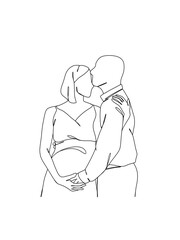 Continuous one line drawing of pregnant woman with husband. Vector illustration.