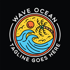 Ocean Wave Logo Vector Graphic Design illustration Retro Vintage Circle Badge Emblem Symbol and Icon