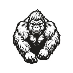 gorilla mascot, vintage logo line art concept black and white color, hand drawn illustration