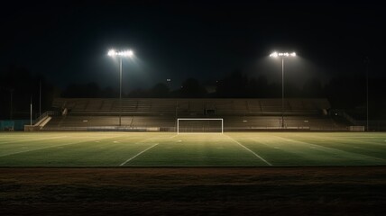 Fototapeta na wymiar universal grass stadium illuminated by spotlights and empty green grass playground Generative AI