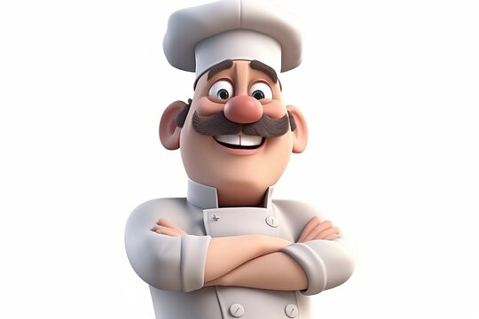 3d render, cartoon character smile old man chef  white background Generative AI.