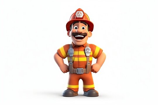 3d render, cartoon character smile firefighter white background Generative AI.