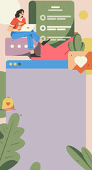 Fototapeta premium Invite friends to conduct questionnaire survey flat vector concept operation hand drawn illustration 