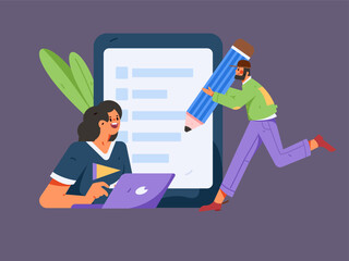 Invite friends to conduct questionnaire survey flat vector concept operation hand drawn illustration
