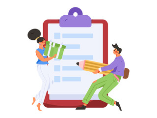Invite friends to conduct questionnaire survey flat vector concept operation hand drawn illustration
