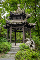 Chinese traditional pavilion on a hill in Yi Yuan Yuan Lin Bo Wu Guan Park, Chengdu, Sichuan province, China - 601910201
