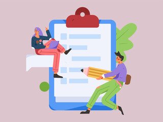 Invite friends to conduct questionnaire survey flat vector concept operation hand drawn illustration
