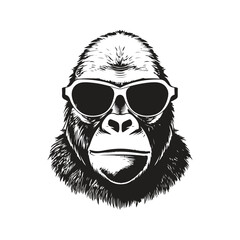 gorilla wearing sunglasses, vintage logo line art concept black and white color, hand drawn illustration - obrazy, fototapety, plakaty