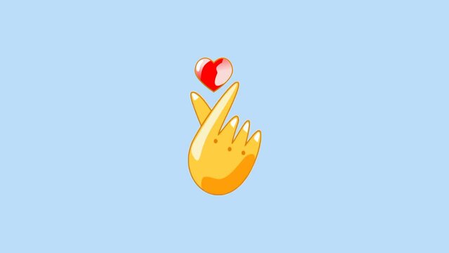 Korean finger heart I love you animation footage. Korean symbol hand heart, a massage of love hand gesture.
