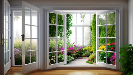 Windowsill Oasis: A View of the Lush Garden Outside