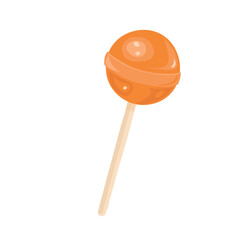 Round lollipop vector. Candy on stick flat vector. Sweet lollipop vector in cartoon style. Fruit taste. Orange.