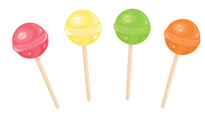 Round lollipop vector set. Colorful candy on stick flat vector. Sweet lollipop vector set  in cartoon style.